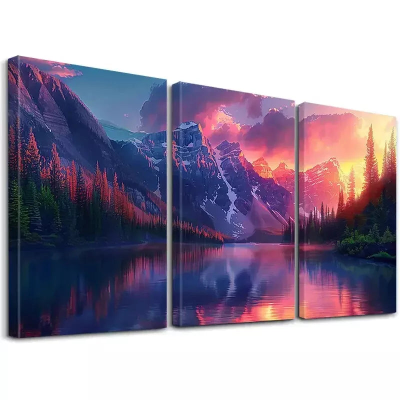 3pcs Classic Modern Retro Snowy Mountain Forest Wall Art Set Canvas Framed 50x70cm - High Quality Print 100% Australian Made Wall Canvas Ready to Hang - Bella Home Decor