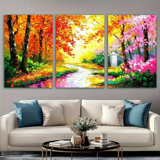 3pcs Modern Vivid Fall Foliage Metal Print Ready to Hang Art