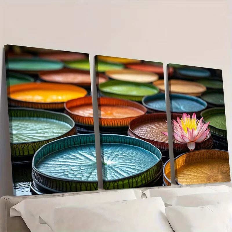 3pcs Lily Pad Art Hangings Flower  Wall Art Set Canvas Framed 60x90cm - High Quality Print 100% Australian Made Wall Canvas Ready to Hang