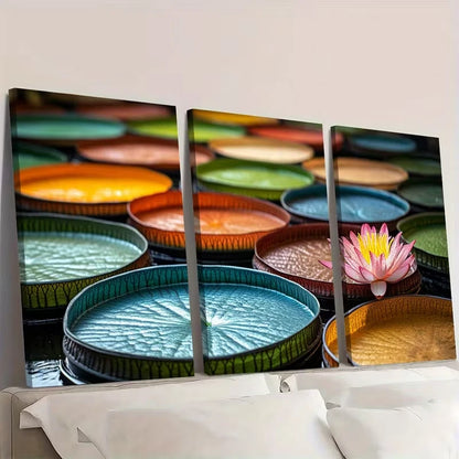3pcs Lily Pad Art Hangings Flower  Wall Art Set Canvas Framed 60x90cm - High Quality Print 100% Australian Made Wall Canvas Ready to Hang