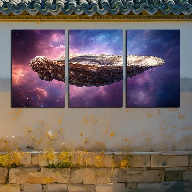 3pcs Vibrant Spacecraft in space Metal Print Ready to Hang Art