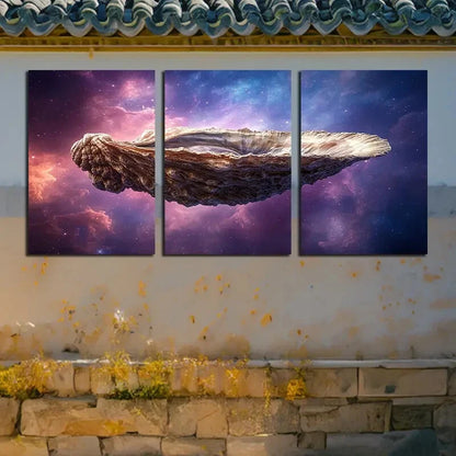 3pcs Vibrant Spacecraft in space Metal Print Ready to Hang Art