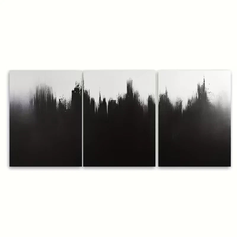 3pcs Monochrome Brushstroke Metal Print Ready to Hang Art