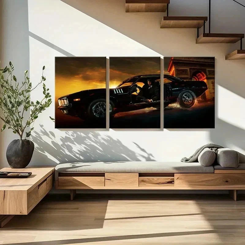 3pcs John Wick in the Car Driving Modern Wall Art Set Canvas Framed 40x60cm - High Quality Print 100% Australian Made Wall Canvas Ready to Hang