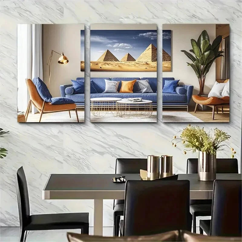 3pcs Great Pyramids of Giza Vivid Metal Print Ready to Hang Art