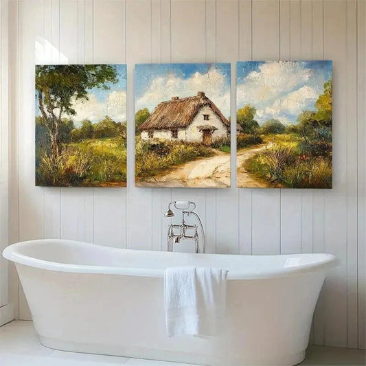 3pcs Rustic Countryside Charming Cottage Perfect Wall Art Set Canvas Framed 40x60cm - High Quality Print 100% Australian Made Wall Canvas Ready to Hang