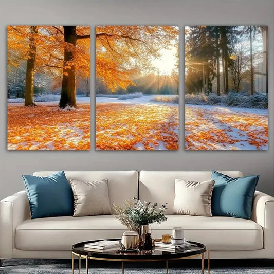 3pcs Sunset Forest Stunning Autumn Metal Print Ready to Hang Art