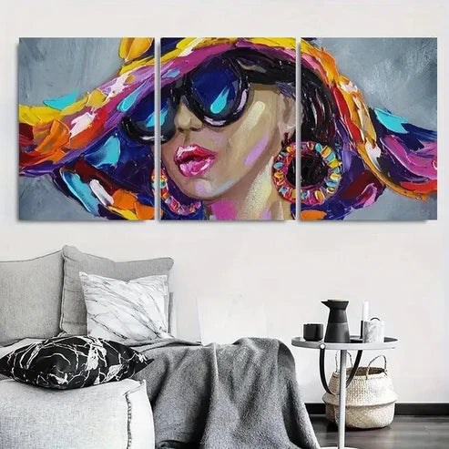 3pcs Colorful Hat & Fashion Glasses Wall Art Canvas Unframed - High Quality Print 100% Australian Made Wall Canvas