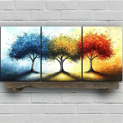 3pcs Colorful Trees Yellow Red Blue Metal Print Ready to Hang Art