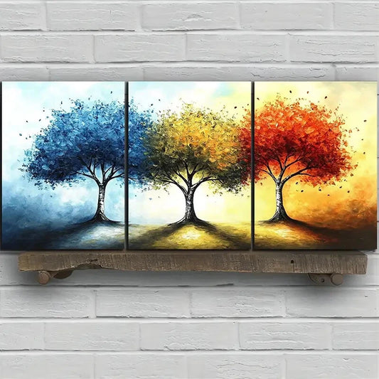 3pcs Colorful Trees Yellow Red Blue Metal Print Ready to Hang Art