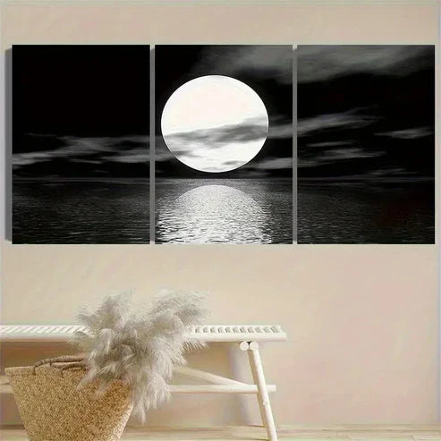 3pcs Moon Over Calm Waters Wall Art Canvas Unframed - High Quality Print 100% Australian Made Wall Canvas