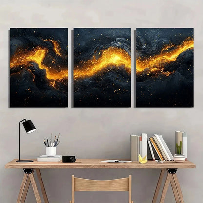 3pcs Black and Golden Abstract Metal Print Ready to Hang Art