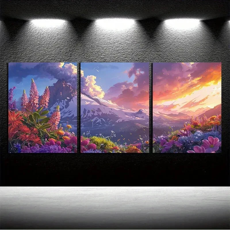 3pcs Butterflies and Trees with Sunset Volcanic Metal Print Ready to Hang Art
