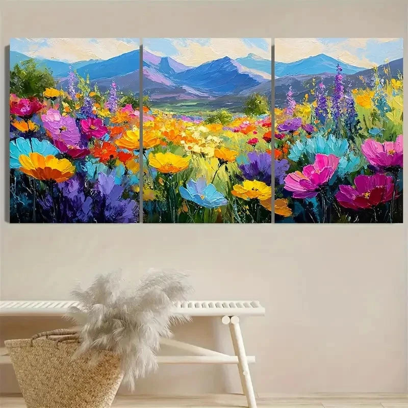 3pcs Colorful Mountain Flowers Nature Wall Art Set Canvas Framed 40x60cm - High Quality Print 100% Australian Made Wall Canvas Ready to Hang