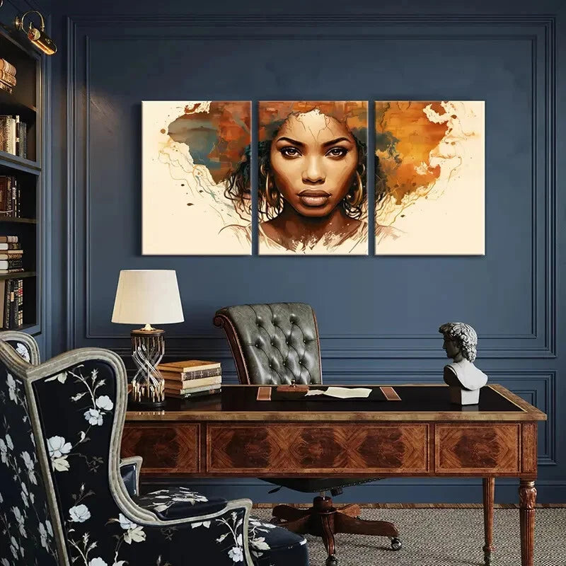 3pcs Beauty African Lady Portrait Abstract Metal Print Ready to Hang Art