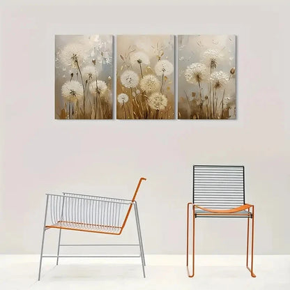 3pcs Abstract Dandelion White and Beige Nature Wall Art Set Canvas Framed 60x90cm - High Quality Print 100% Australian Made Wall Canvas Ready to Hang