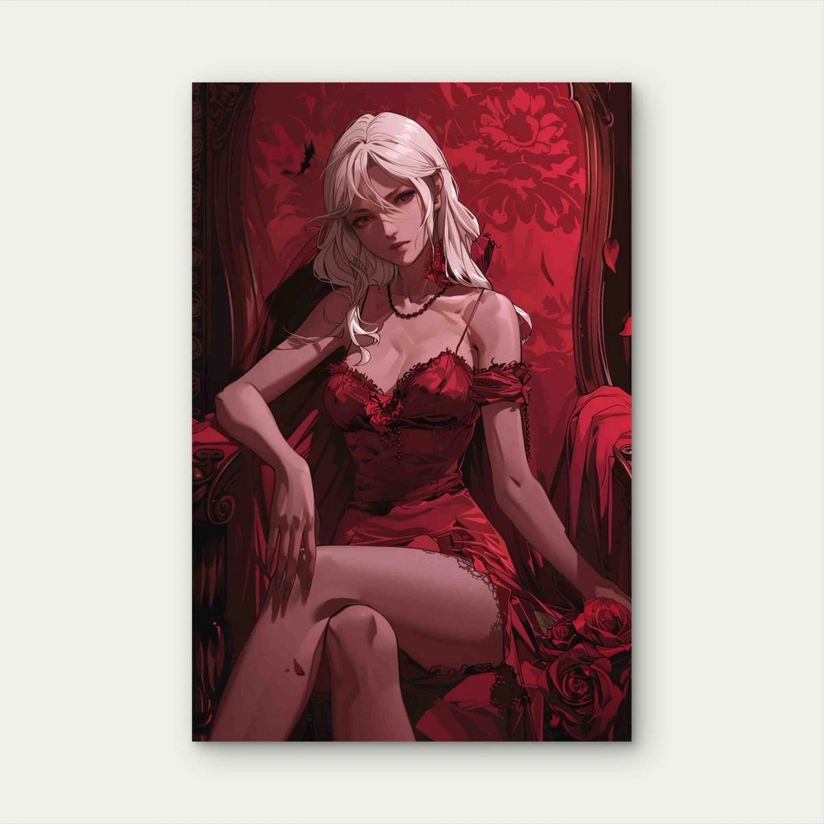 Anime Girl In A Red Dress 60×90cm Metal Print Ready to Hang