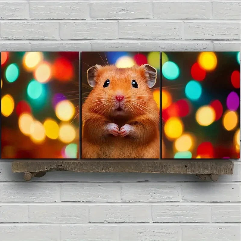 3pcs Beautiful Hamster Colourful Bubbles Metal Print Ready to Hang Art