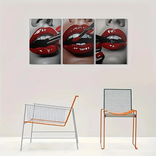 3pcs Bold Red Lipstick Red Lipstick Nautical Metal Print Ready to Hang Art