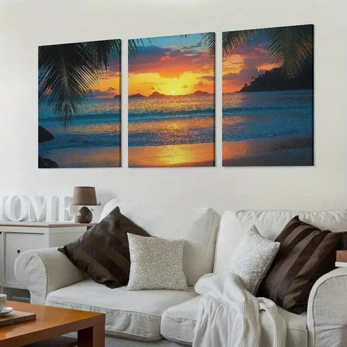 3pcs Coastal Palm Tree Beach Decor Theme Wall Art Canvas Unframed - High Quality Print 100% Australian Made Wall Canvas