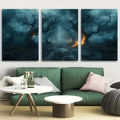 3pcs Winding Path Through Dark Forest Metal Print Ready to Hang Art