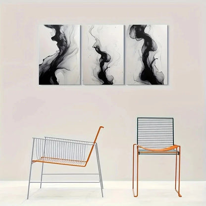 3pcs Abstract Black and White Fluid Metal Print Ready to Hang Art