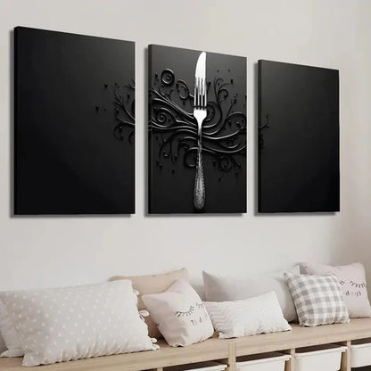 3pcs Abstract Cutlery Design Wall Art Set Canvas Unframed - High Quality Print 100% Australian Made Wall Canvas