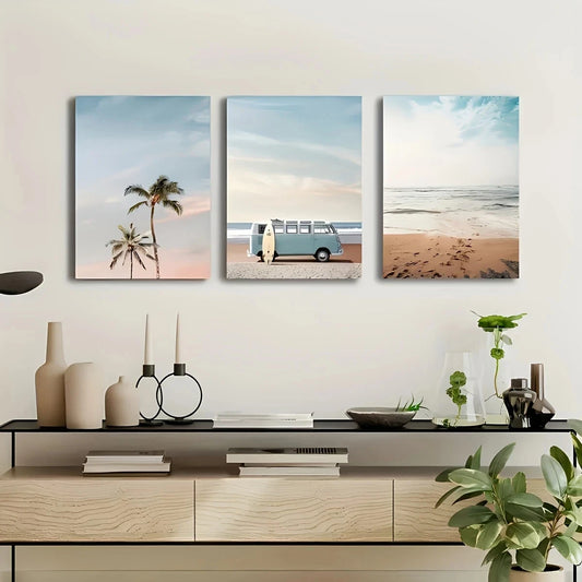 3pcs Chic Summer Scenery Coastal Metal Print Ready to Hang Art