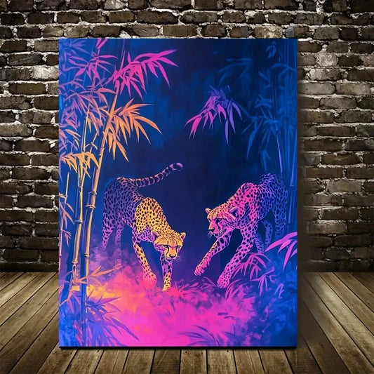 Vibrant Colors Scene of Cheetah Chasing Painting 40x60cm Metal Print Ready to Hang