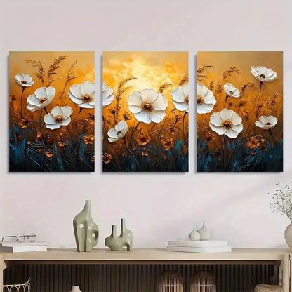 3pcs Serene Floral Textured Wildflowers Metal Print Ready to Hang Art