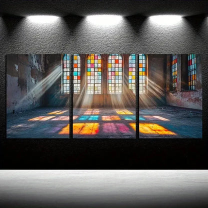 3pcs Colorful Stained Glass Sunlight Effect Design Metal Print Ready to Hang Art