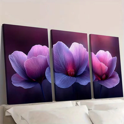 3pcs Cyclamen Flower Vibrant Purple & Pink Wall Art Set Canvas Framed 60x90cm - High Quality Print 100% Australian Made Wall Canvas Ready to Hang