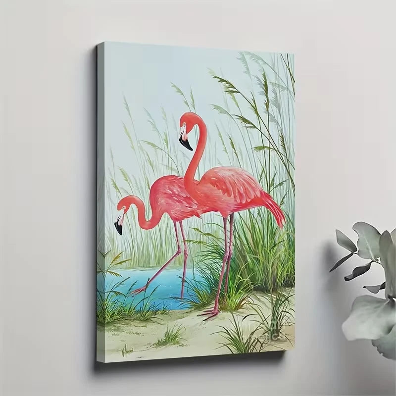 Vibrant Pink Flamingo by the Shore Metal Print Ready to Hang
