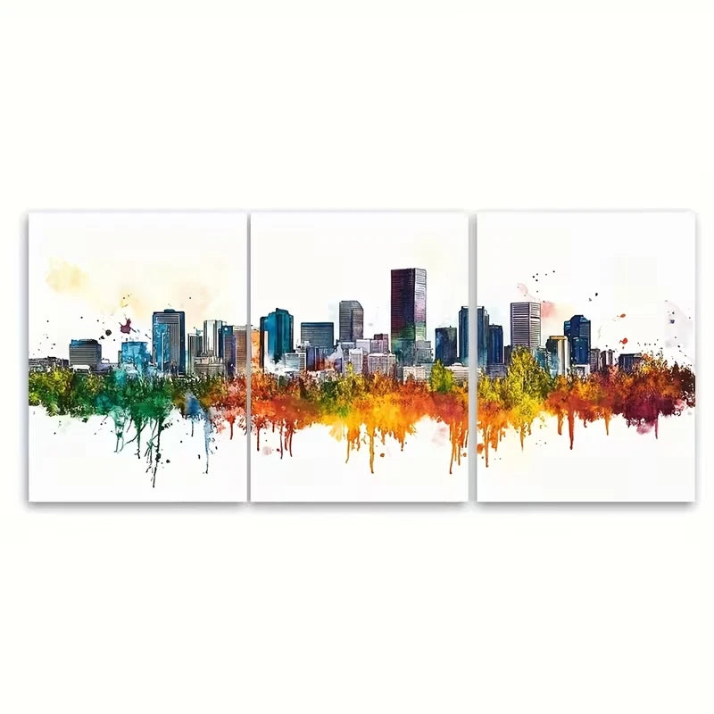3pcs Denver Watercolour Skyline Metal Print Ready to Hang Art