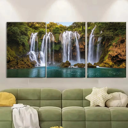 3pcs Nauyaca Waterfall Featuring Lush Greenery Metal Print Ready to Hang Art