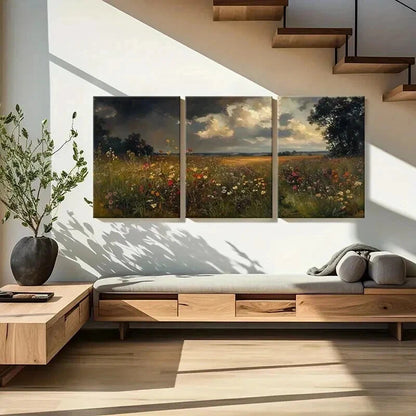 3pcs Vibrant Wildflower with Sunlit Meadow Wall Art Set Canvas Framed 40x60cm - High Quality Print 100% Australian Made Wall Canvas Ready to Hang