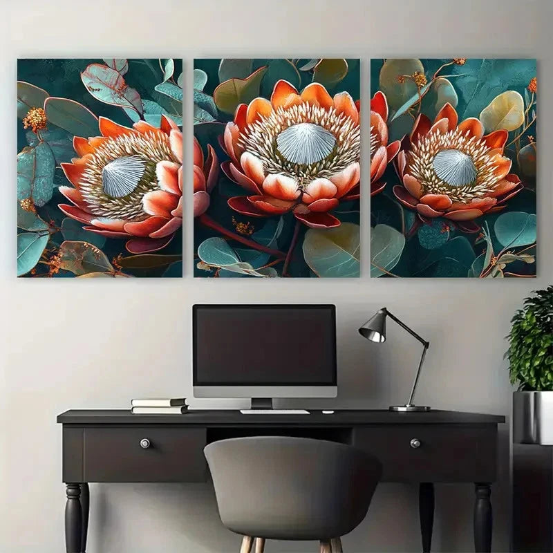 3pcs South Africa Travel Floral Illustration Wall Art Set Canvas Framed 40x60cm - High Quality Print 100% Australian Made Wall Canvas Ready to Hang