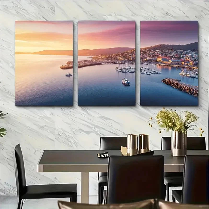 3pcs Hobart Tasmania in Australia  Wall Art Set Canvas Framed 50x70cm - High Quality Print 100% Australian Made Wall Canvas Ready to Hang