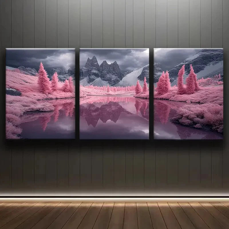 3pcs Mountain Landscape Luxurious Metal Print Ready to Hang Art
