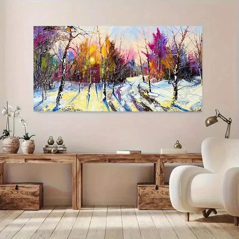 Sunset in Winter Forest wall canvas office home room framed 120x60cm