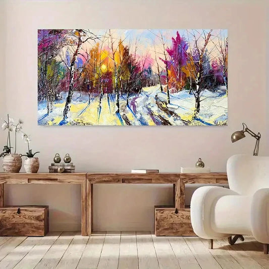 Sunset in Winter Forest wall canvas office home room framed 120x60cm