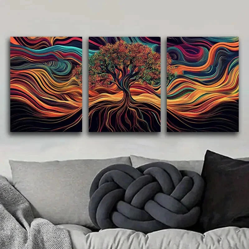 3pcs Luxurious Psychedelic Tree Of Life Design Metal Print Ready to Hang Art