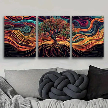 3pcs Luxurious Psychedelic Tree Of Life Design Metal Print Ready to Hang Art