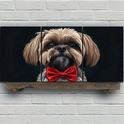 3pcs A Dog Wearing Red Bow Tie Metal Print Ready to Hang Art