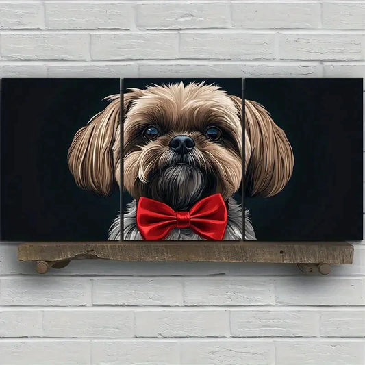 3pcs A Dog Wearing Red Bow Tie Metal Print Ready to Hang Art