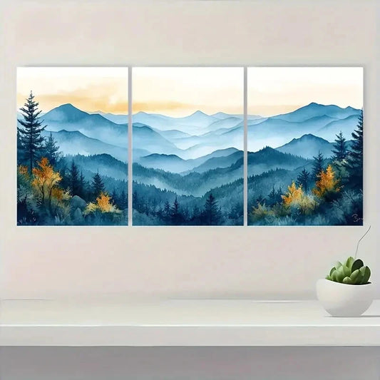 3pcs Watercolor Landscape Painting of North Metal Print Ready to Hang Art