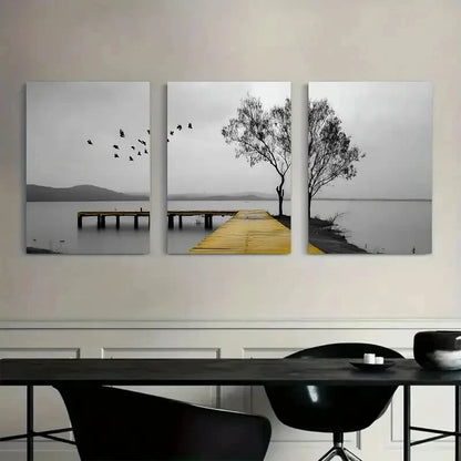 3pcs Ocean View Black and White Tree Metal Print Ready to Hang Art