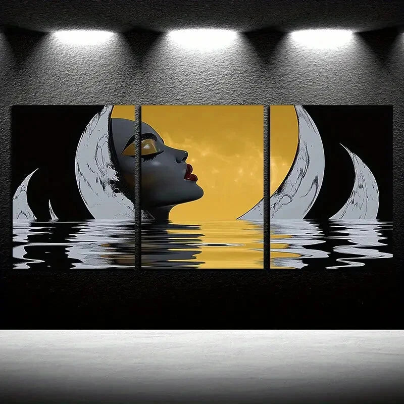 3pcs Water Surface Couples, Modern Design Metal Print Ready to Hang Art