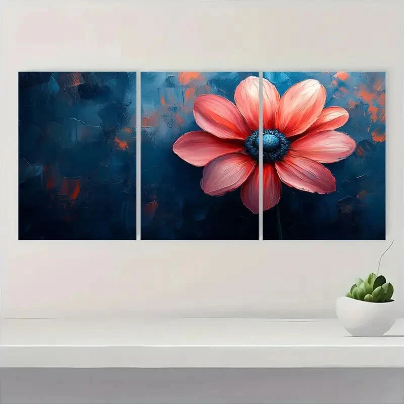 3pcs Vibrant Blue & Pink Floral Design Metal Print Ready to Hang Art
