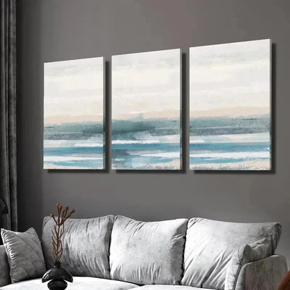 3pcs Abstract Watercolor Blue Ocean Landscape Wall Art Set Canvas Framed 40x60cm - High Quality Print 100% Australian Made Wall Canvas Ready to Hang